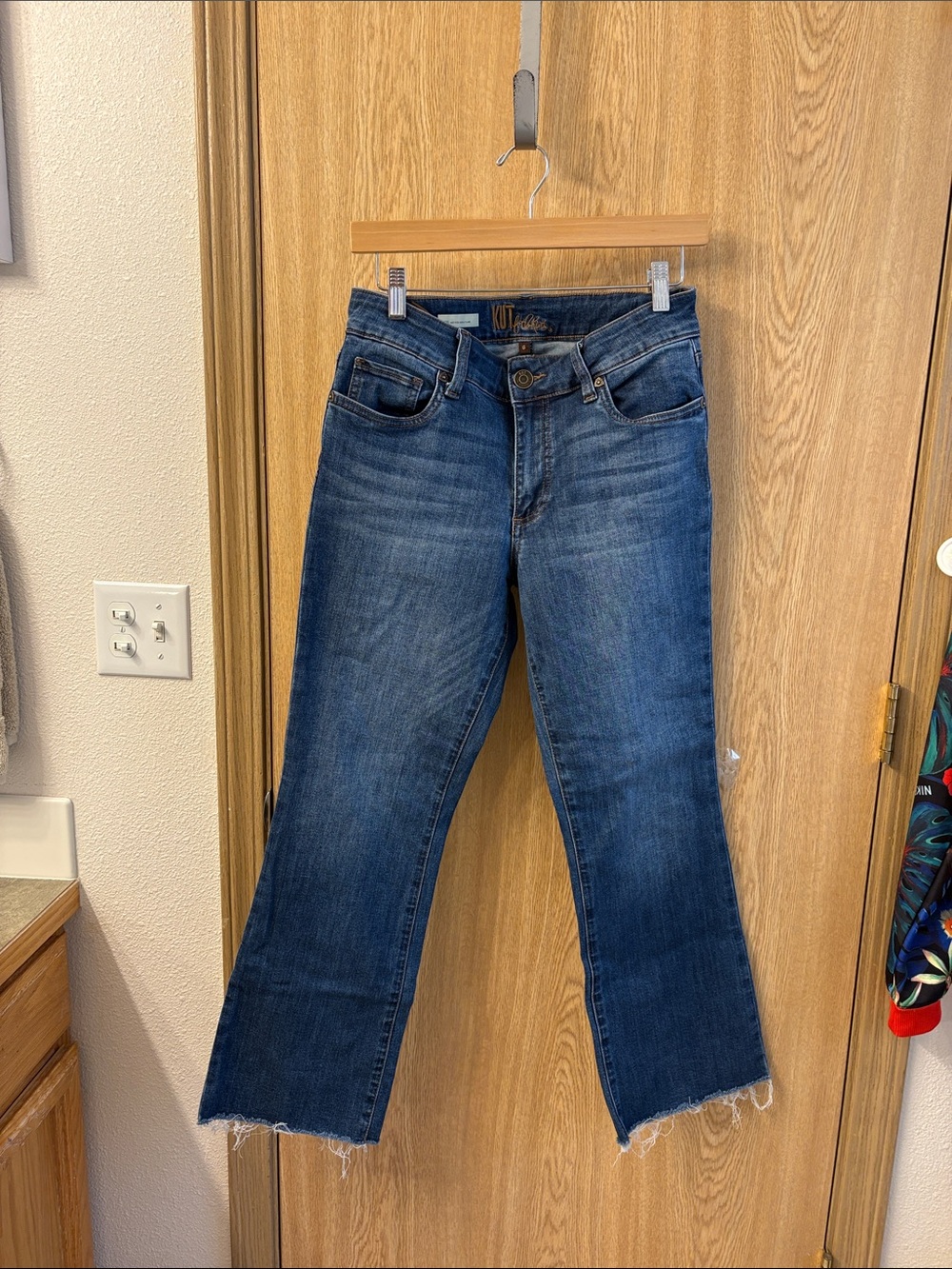Kut from the Kloth Dark Blue Flare Jeans with Raw Hem